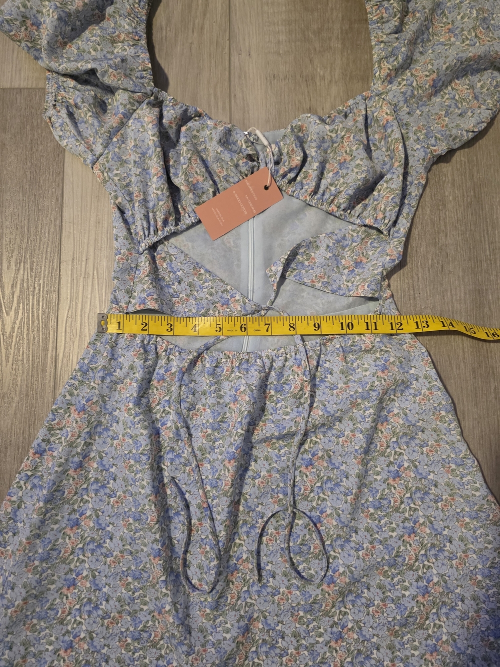 Smoky Park Blue Floral Cutout Mini Dress Puff Sleeve Cottagecore Size Small NWT - Picture 8 of 9